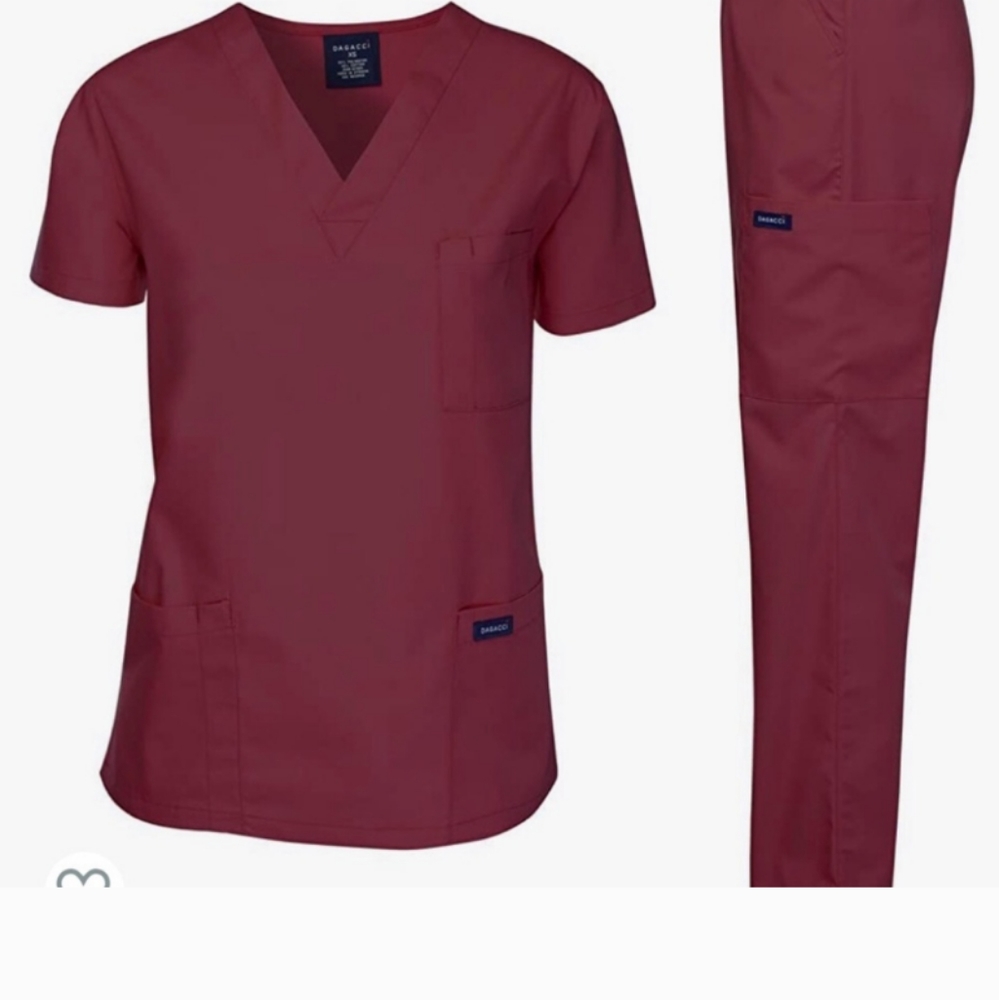 NWT Dagacci Burgundy Scrub Pants With Matching Shirt Size Medium